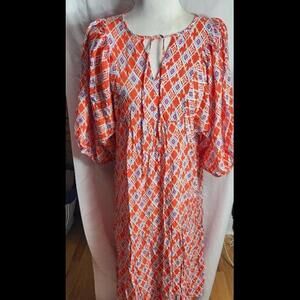 (Gb16) Beautiful Orange Pattern Maxi Dress, Sz M